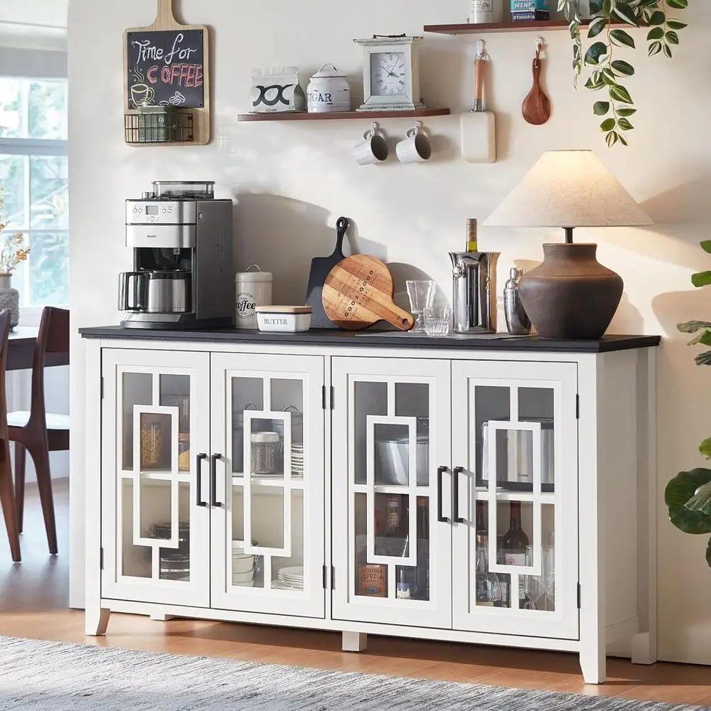 63 White Modern Sideboard Cabinet with Glass Doors for Kitchen, Coffee & Wine Storage in Dining or Living Room
63 White Modern Sideboard Cabinet with Glass Doors for Kitchen, Coffee & Wine Storage in Dining or Living Room