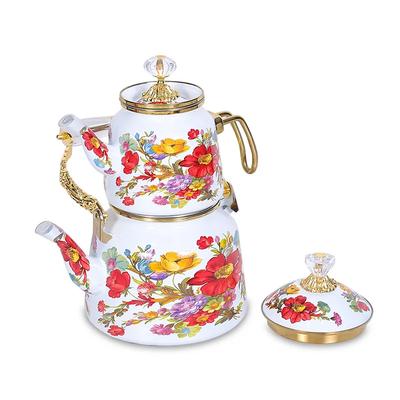 Teapot, Multi-specification Enamel Flower Teapot Set, Household French Pot
