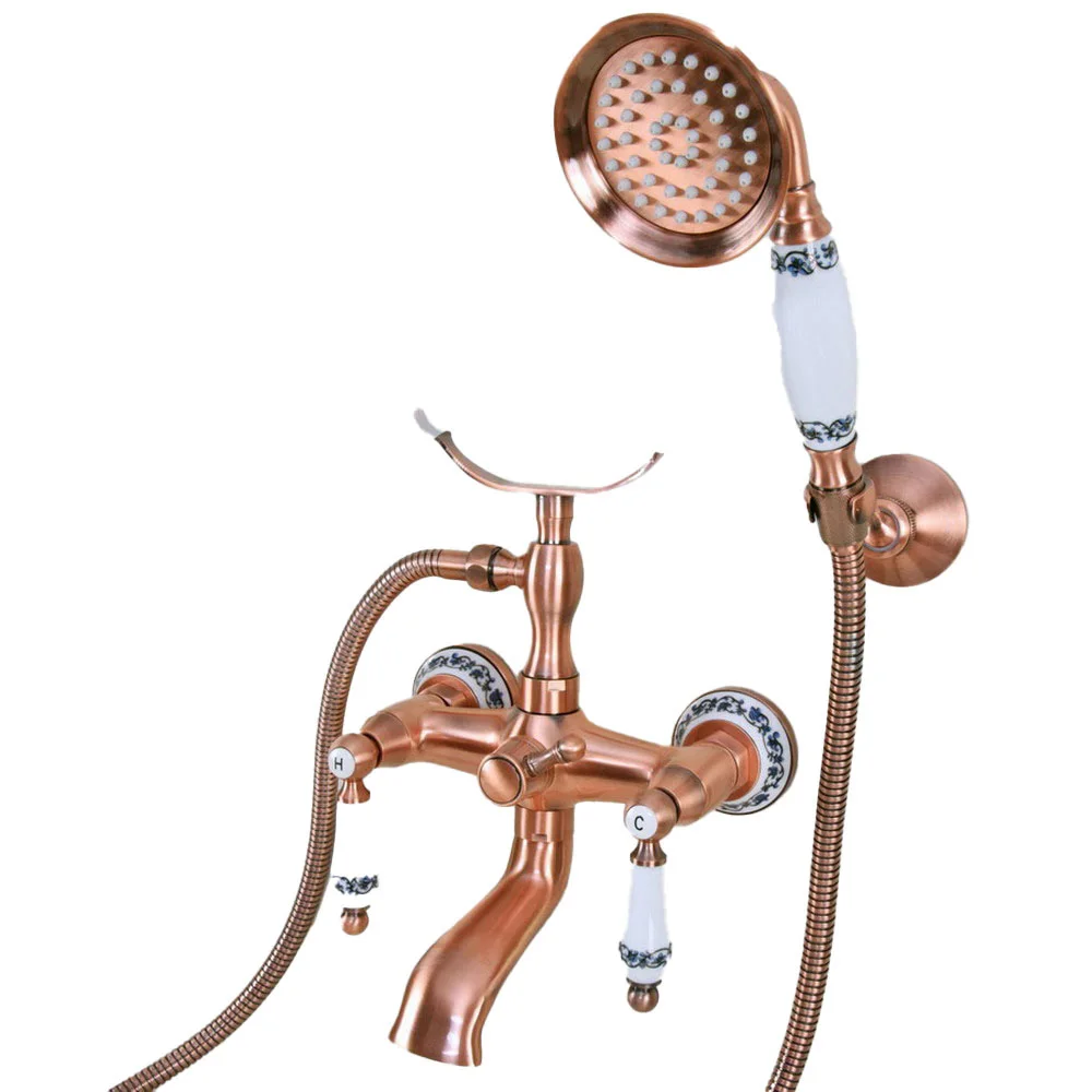 Antique Red Copper Bathtub Mixer Faucet Dual Handle Bath Shower Set with Hand Shower Swivel Tub Spout tna379
Antique Red Copper Bathtub Mixer Faucet Dual Handle Bath Shower Set with Hand Shower Swivel Tub Spout tna379