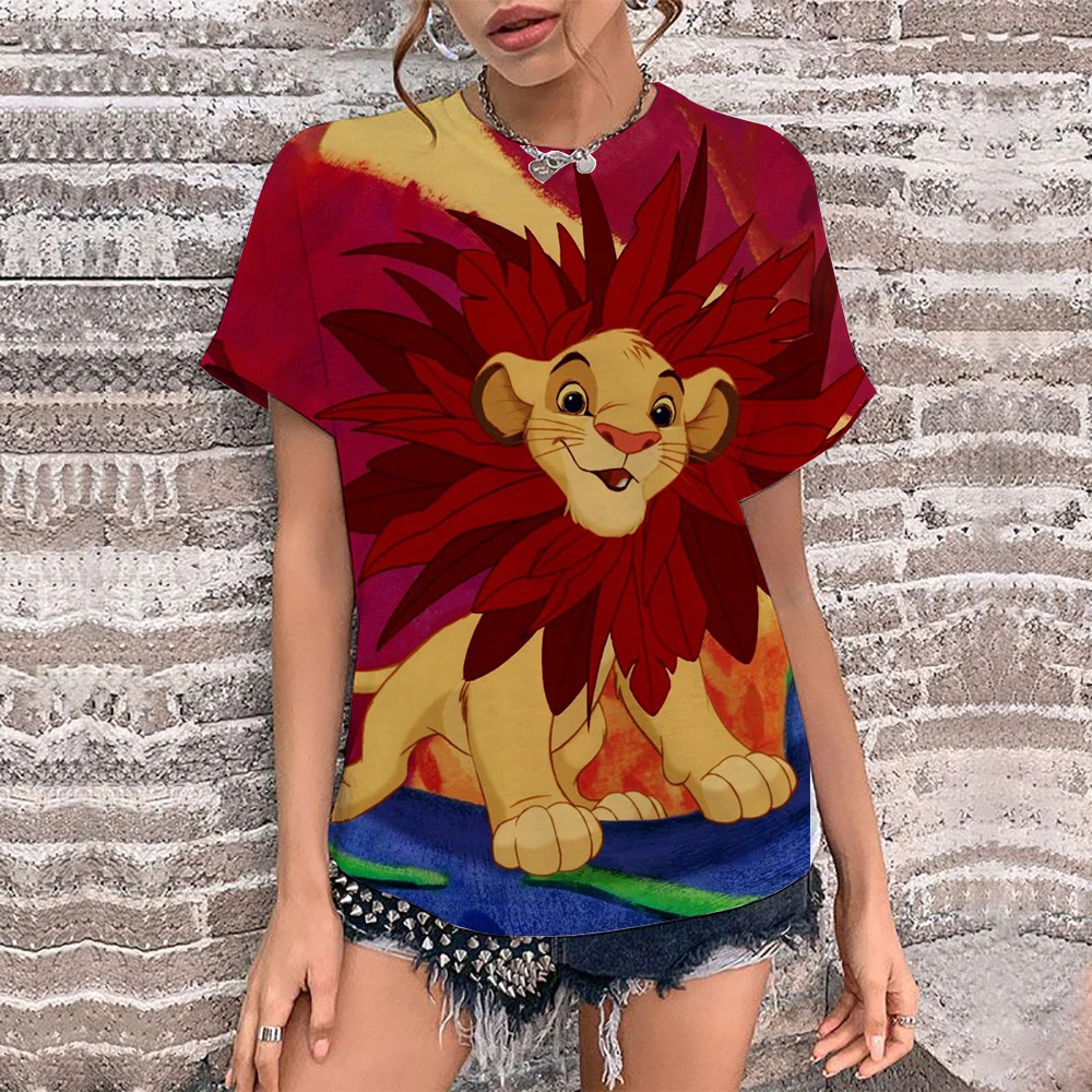 Disney T-shirt with cute and fun female cartoon pattern, Lion King short sleeved T-shirt, casual and fashionable print
Disney T-shirt with cute and fun female cartoon pattern, Lion King short sleeved T-shirt, casual and fashionable print