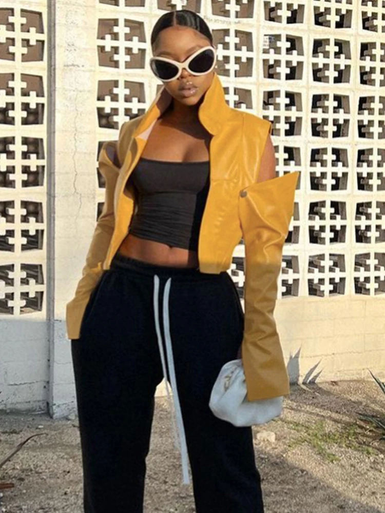 Whatiwear Faux Leather Jacket Women Patchwork Stripe Hollow Cardigan Long Sleeve Autumn Wild Basic Streetwear Trend Crop Coats
Whatiwear Faux Leather Jacket Women Patchwork Stripe Hollow Cardigan Long Sleeve Autumn Wild Basic Streetwear Trend Crop Coats