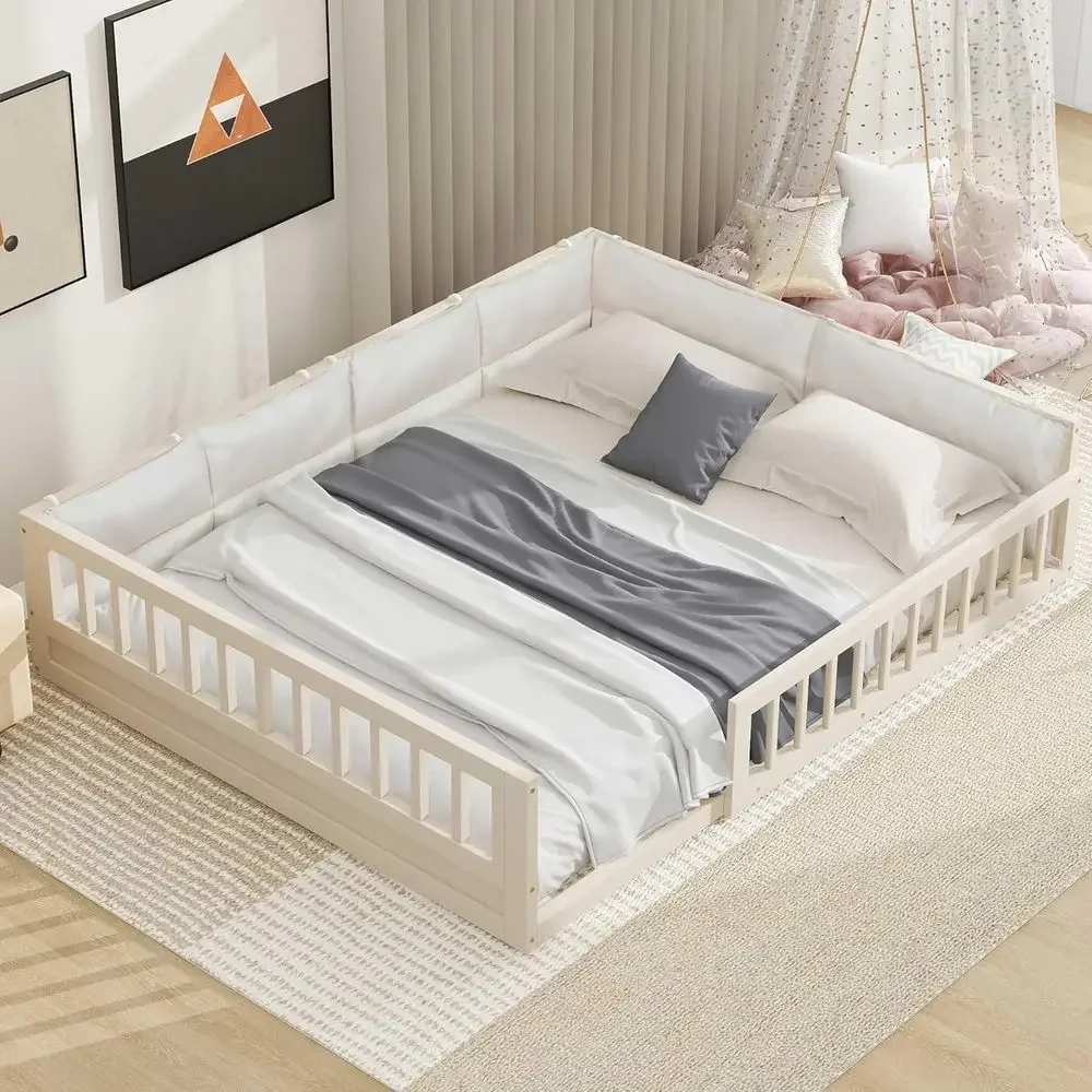 Full Size Platform Bed with Guardrail, Suitable for Kids, Beige Upholstered, Slats Included, No Box Spring Needed
Full Size Platform Bed with Guardrail, Suitable for Kids, Beige Upholstered, Slats Included, No Box Spring Needed