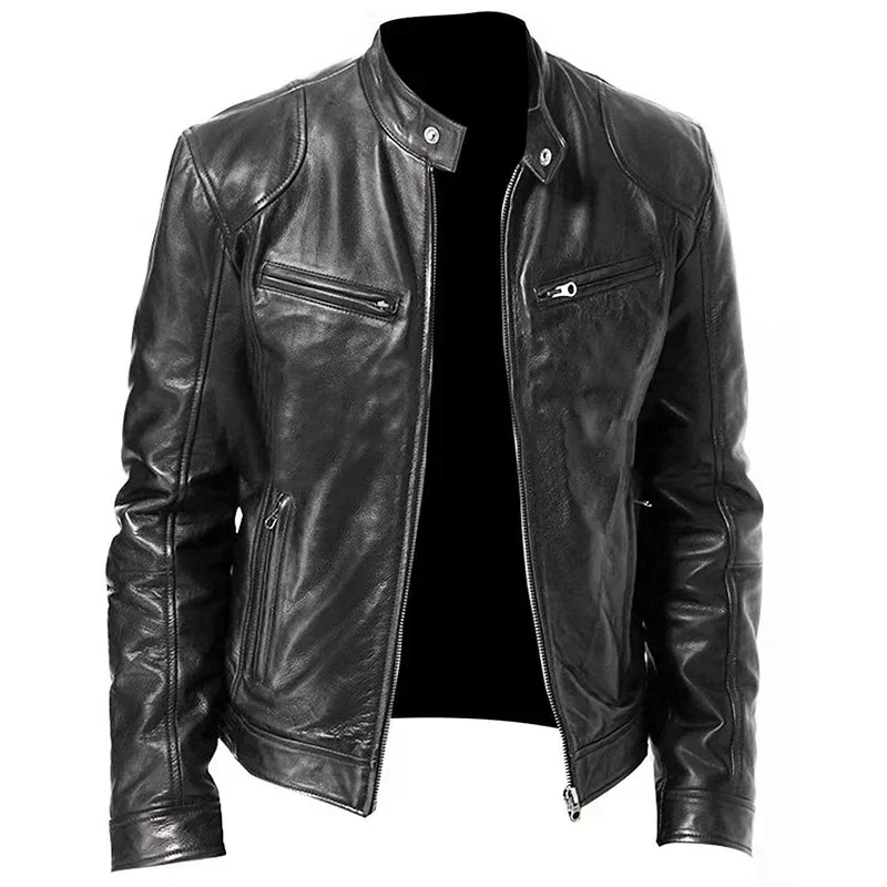 Jacket Spring Men Stand-up Collar Slim Jacket Mens European Black Leather Punk Business Sports Zipper Pocket Decorative PU Coat
Jacket Spring Men Stand-up Collar Slim Jacket Mens European Black Leather Punk Business Sports Zipper Pocket Decorative PU Coat
