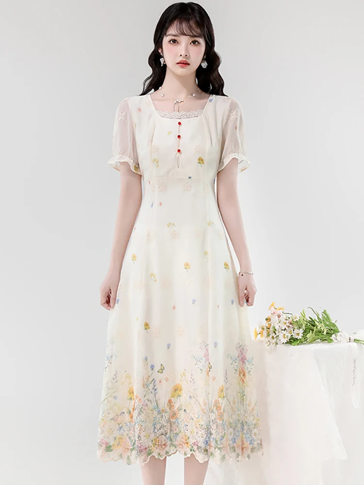 Summer Fashion Embroidery Floral Casual Long Dress 2024 Korean Elegant One Piece Dress Women Chic Lace Square Collar Party Dress
Summer Fashion Embroidery Floral Casual Long Dress 2024 Korean Elegant One Piece Dress Women Chic Lace Square Collar Party Dress