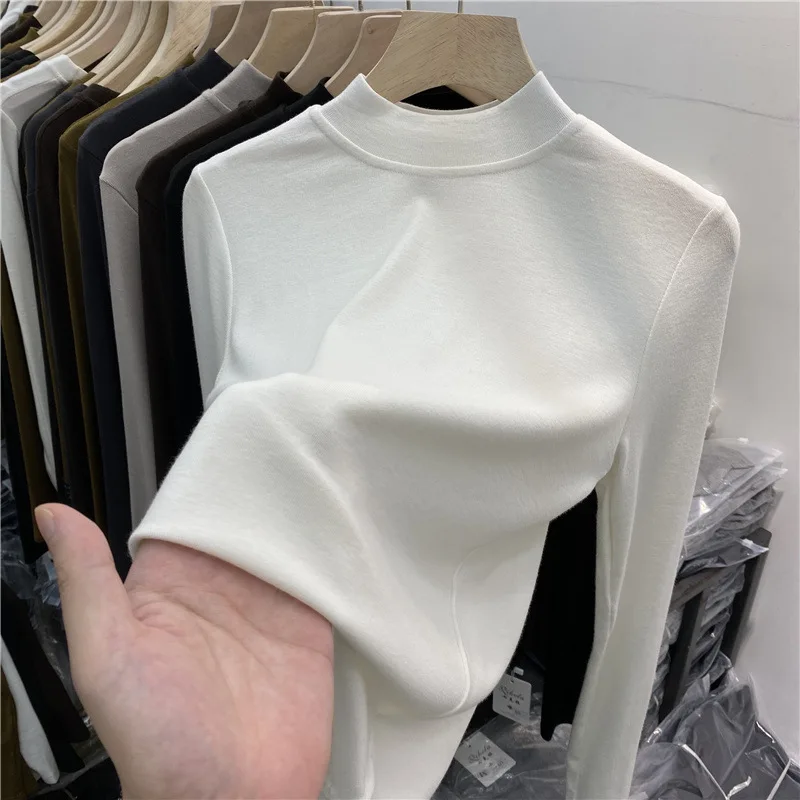 Basic High Quality Pure Cotton White T-shirt for Women Elegant Slim Top Women's Half Turtleneck Long Sleeve T-shirts
Basic High Quality Pure Cotton White T-shirt for Women Elegant Slim Top Women's Half Turtleneck Long Sleeve T-shirts