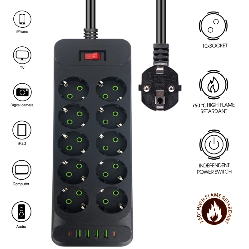 2 Pin EU Power Strip With USB Charge For Phones EU RUS Plug With On Off Switch For Home Appliance 1.8M Extension Cable Socket
2 Pin EU Power Strip With USB Charge For Phones EU RUS Plug With On Off Switch For Home Appliance 1.8M Extension Cable Socket