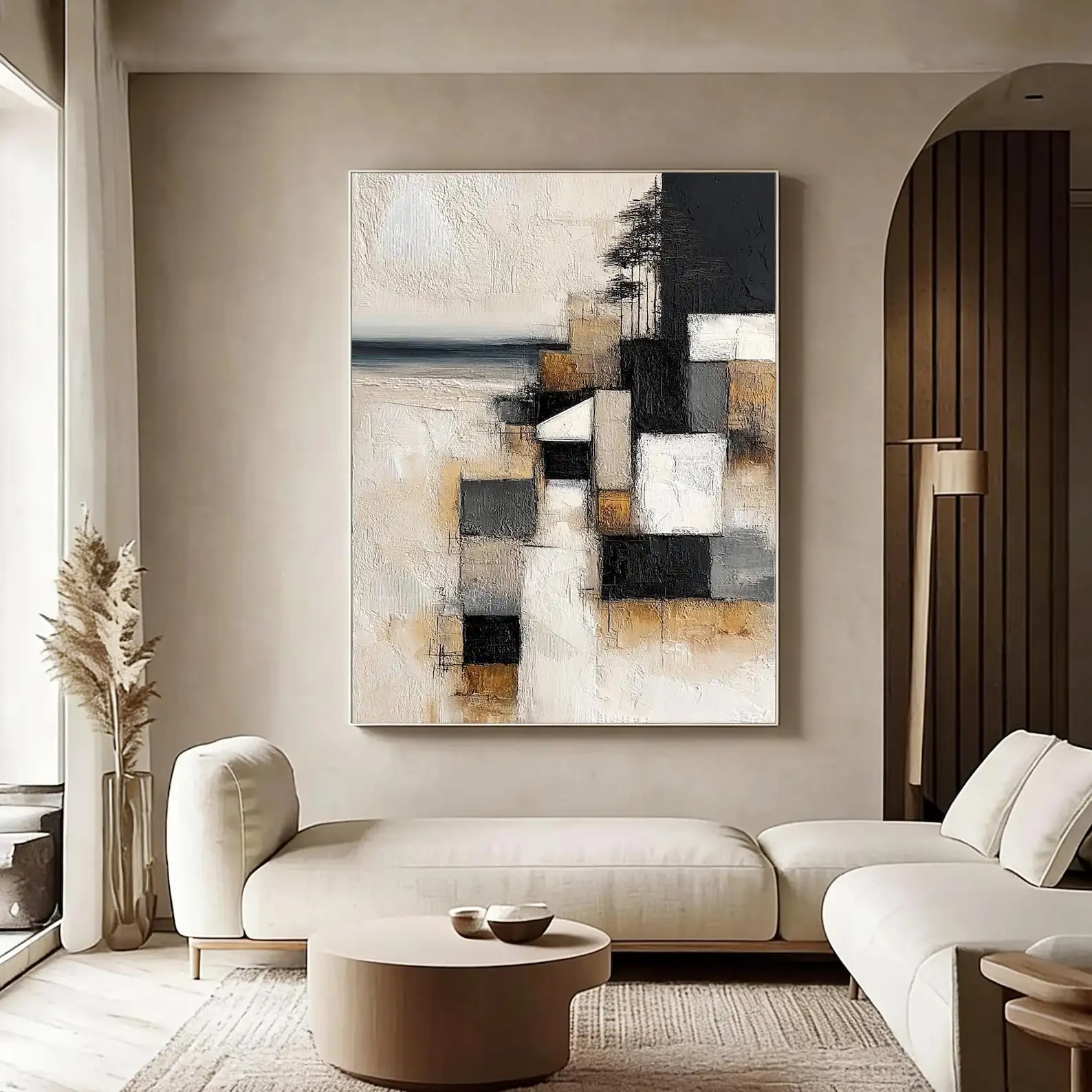Mhemyo Modern Geometric Abstract Hand Painted Oil Painting Black White Gray with Gold Accent Large Neutral Minimalist Home Decor
Mhemyo Modern Geometric Abstract Hand Painted Oil Painting Black White Gray with Gold Accent Large Neutral Minimalist Home Decor
