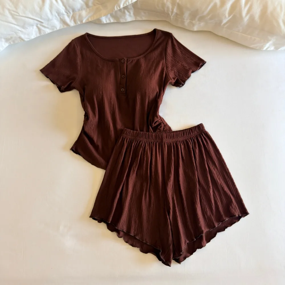 Thin Women's Summer Pajamas Chest Pads Sleepwear Short Sleeve Home Wear Woman Nightwear Pyjama Set New Night Wears for Females
Thin Women's Summer Pajamas Chest Pads Sleepwear Short Sleeve Home Wear Woman Nightwear Pyjama Set New Night Wears for Females