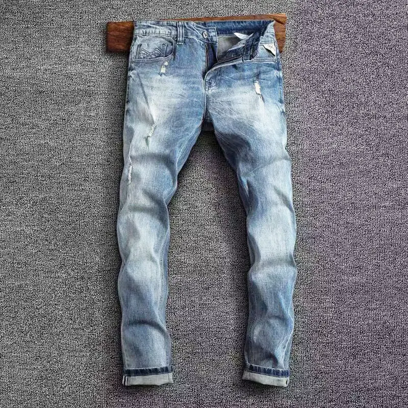 Fashion Designer Men Jeans High Quality Retro Light Blue Stretch Slim Fit Ripped Jeans Men Vintage Trousers Denim Pants Hombre
Fashion Designer Men Jeans High Quality Retro Light Blue Stretch Slim Fit Ripped Jeans Men Vintage Trousers Denim Pants Hombre