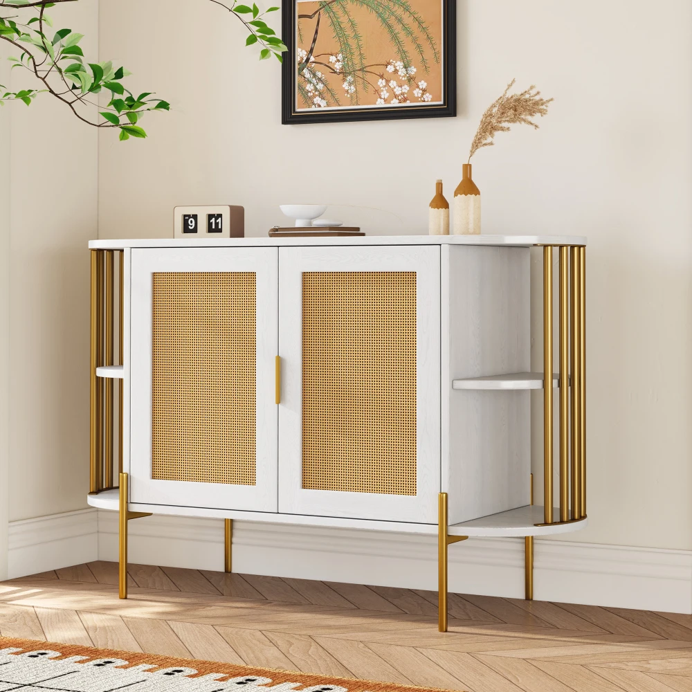 TREXM 2-Door Elegant Curved Dining Cabinet with Gold Trim and Woven Rattan Doors for Dining Room (White)
TREXM 2-Door Elegant Curved Dining Cabinet with Gold Trim and Woven Rattan Doors for Dining Room (White)