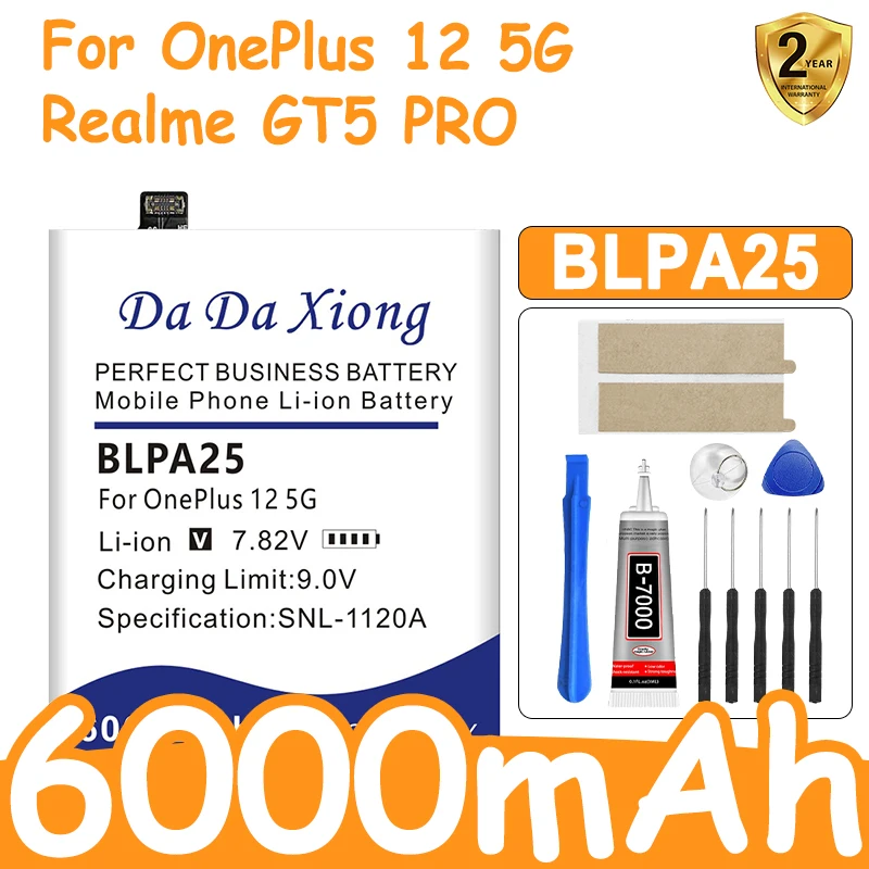 New Battery 6000mAh BLPA25 Battery For OnePlus 12 5G Mobile Phone Batteries +Tools
New Battery 6000mAh BLPA25 Battery For OnePlus 12 5G Mobile Phone Batteries +Tools