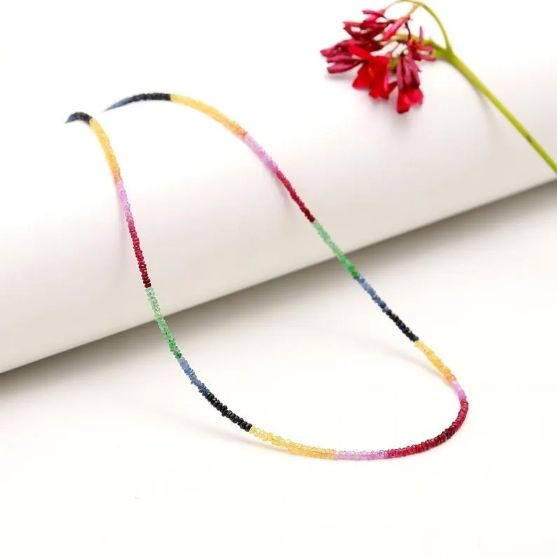 Multi Color Sapphire Faceted Rondelle 3-4MM Gemstone Beaded Choker Necklaces 18"
Multi Color Sapphire Faceted Rondelle 3-4MM Gemstone Beaded Choker Necklaces 18"