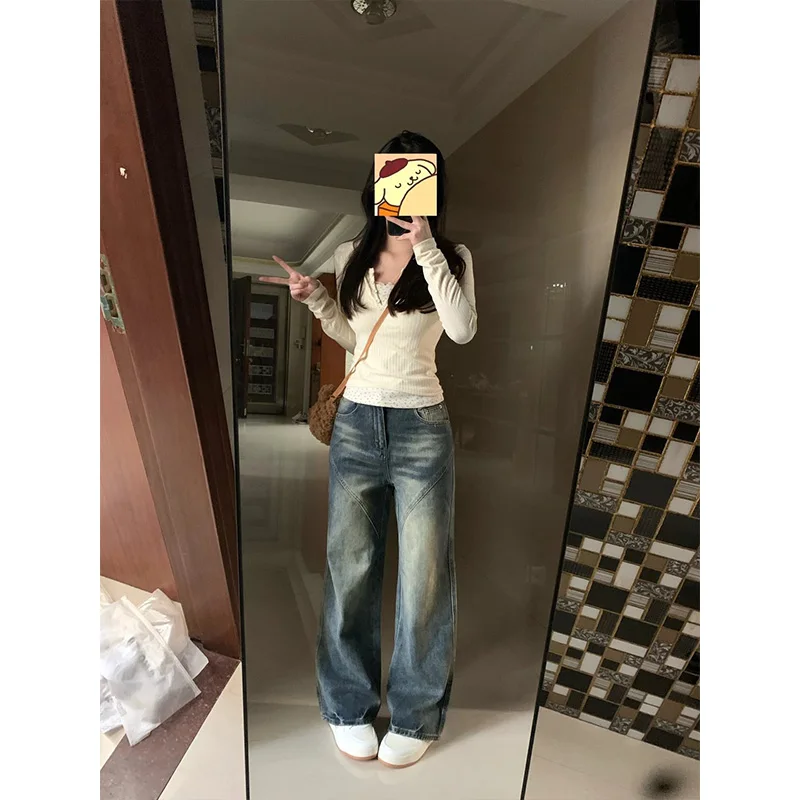 American Retro Loose Straight Leg Denim Jeans Women's Spring 2024 New Splicing Drapey Small Size High Waist Wide Leg Pants
American Retro Loose Straight Leg Denim Jeans Women's Spring 2024 New Splicing Drapey Small Size High Waist Wide Leg Pants