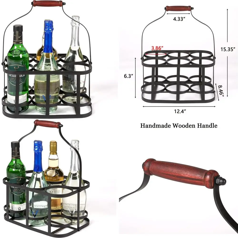 6-Bottle Metal Wine Carrier with Wooden Handle, Rustic Decorative Rack, Perfect for Weddings, Outdoor Events, and Beverage Stora
6-Bottle Metal Wine Carrier with Wooden Handle, Rustic Decorative Rack, Perfect for Weddings, Outdoor Events, and Beverage Stora