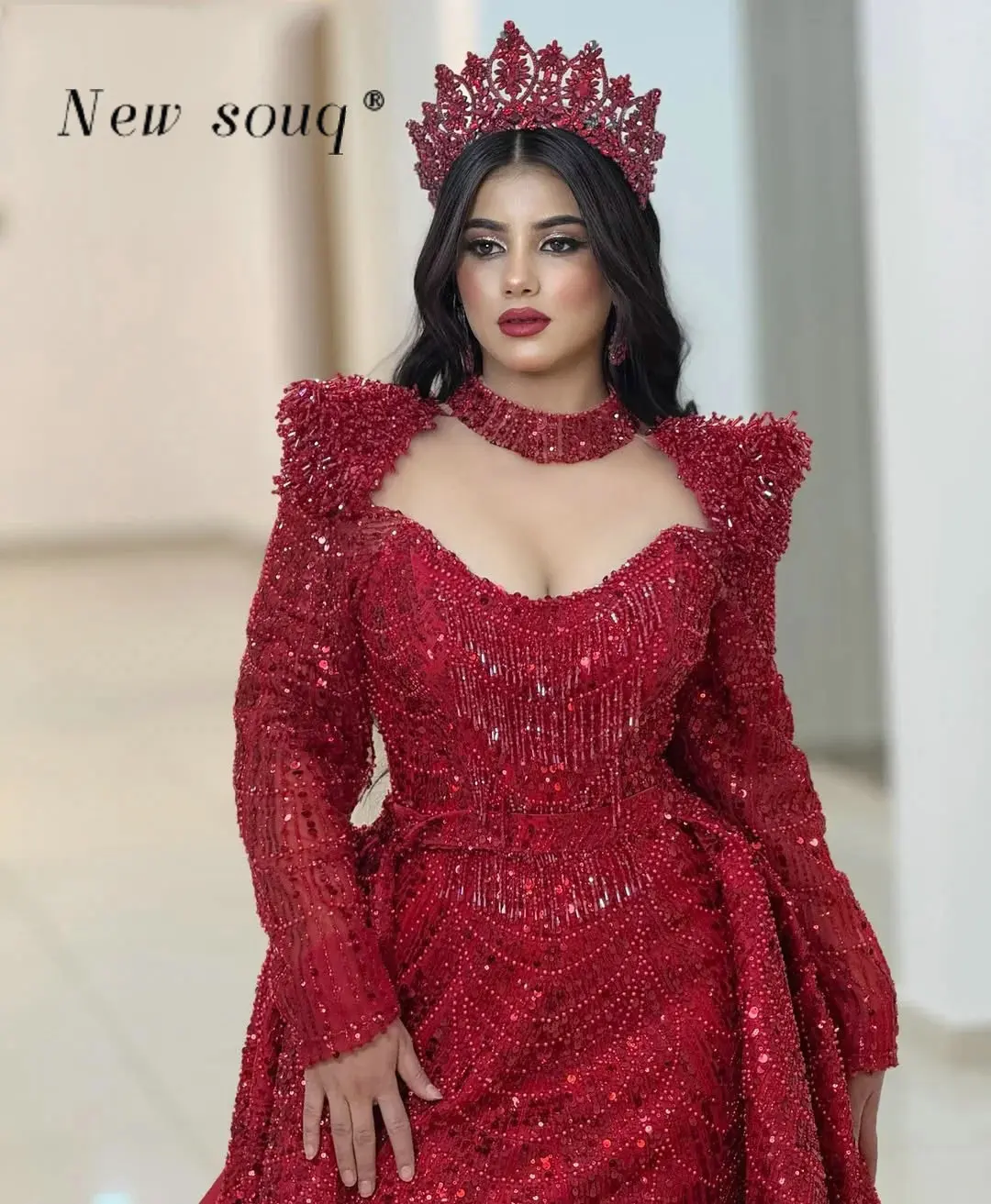Arabic Burgundy Mermaid Wedding Evening Dresses with Detachable Train Customized Beaded Long Sleeves Formal Dinner Party Gowns
Arabic Burgundy Mermaid Wedding Evening Dresses with Detachable Train Customized Beaded Long Sleeves Formal Dinner Party Gowns