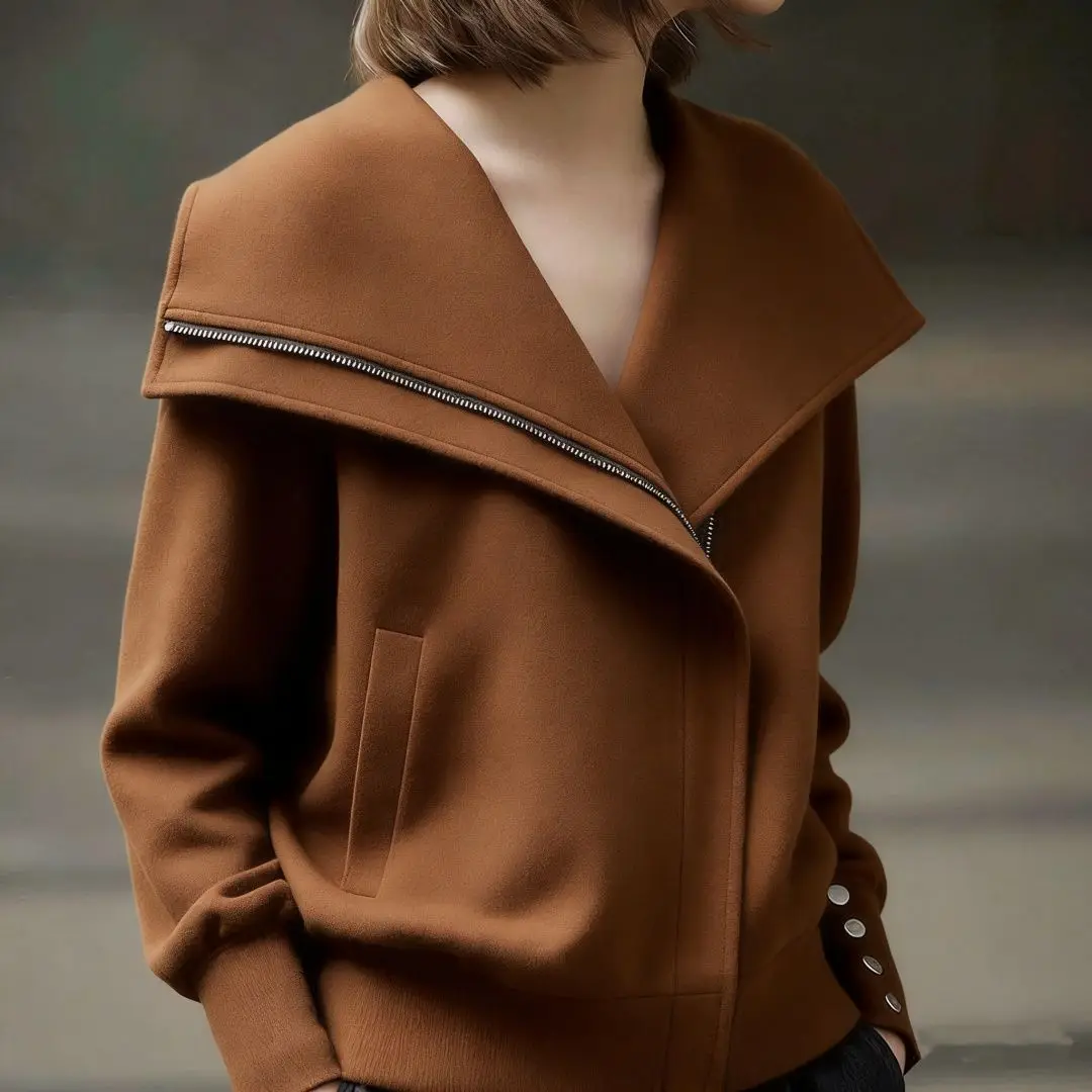 European High-quality Jacket Women's Spring Autumn New Commuter Sweatshirt Coat Lapel Female Outerwear Irregular Zipper Overwear
European High-quality Jacket Women's Spring Autumn New Commuter Sweatshirt Coat Lapel Female Outerwear Irregular Zipper Overwear
