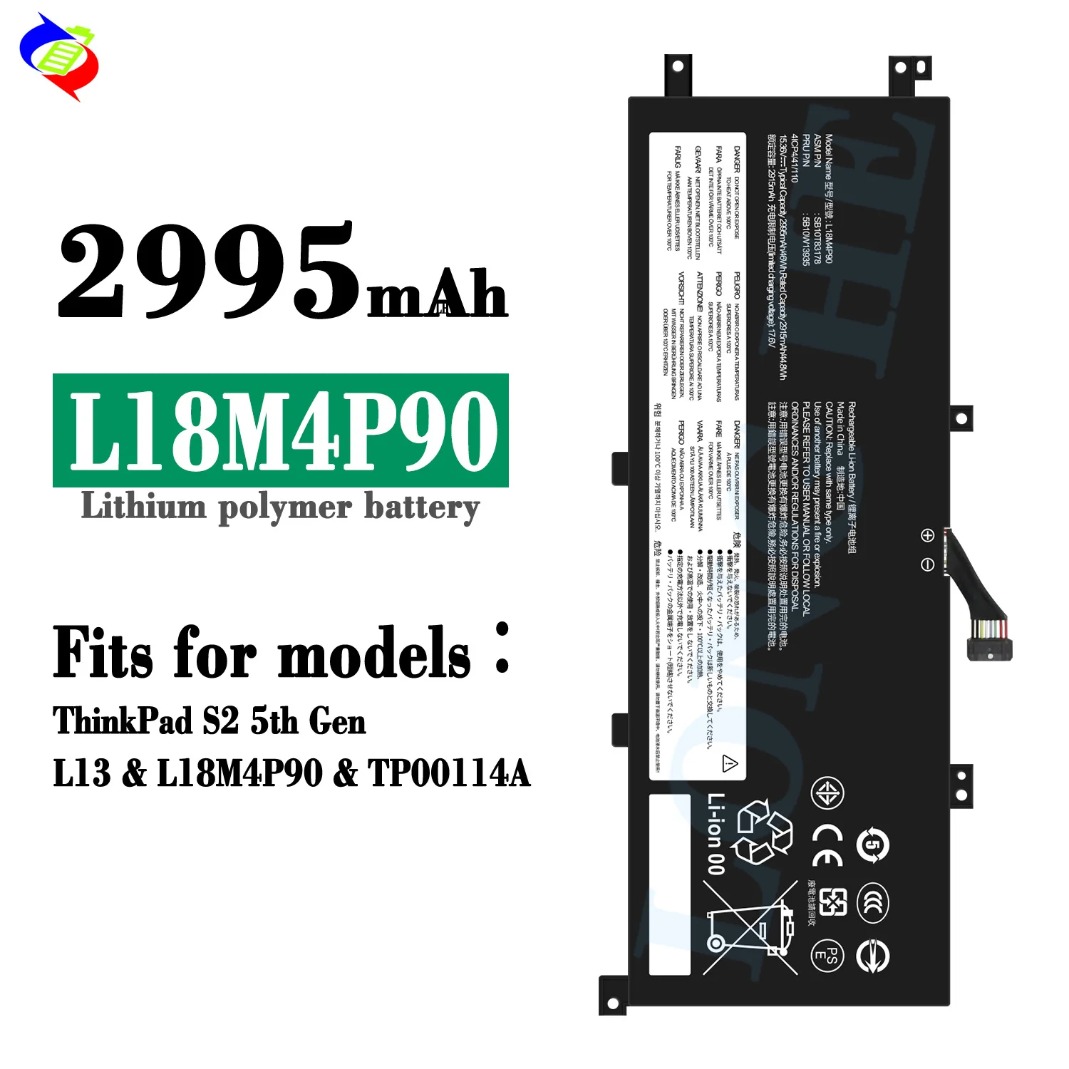 L18M4P90 46Wh 15.36V Laptop Battery for Lenovo ThinkPad S2 5th Gen L13 L13 Yoga TP00114A L18C4P90 Replacement Battery
L18M4P90 46Wh 15.36V Laptop Battery for Lenovo ThinkPad S2 5th Gen L13 L13 Yoga TP00114A L18C4P90 Replacement Battery