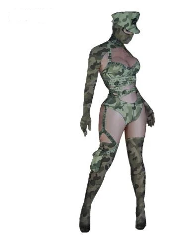 Sexy Camouflage Military Uniform Men Women DS Team Performance Costume Bar Nightclub DJ Singer Bandage Bikini Outfit Stage Wear
Sexy Camouflage Military Uniform Men Women DS Team Performance Costume Bar Nightclub DJ Singer Bandage Bikini Outfit Stage Wear