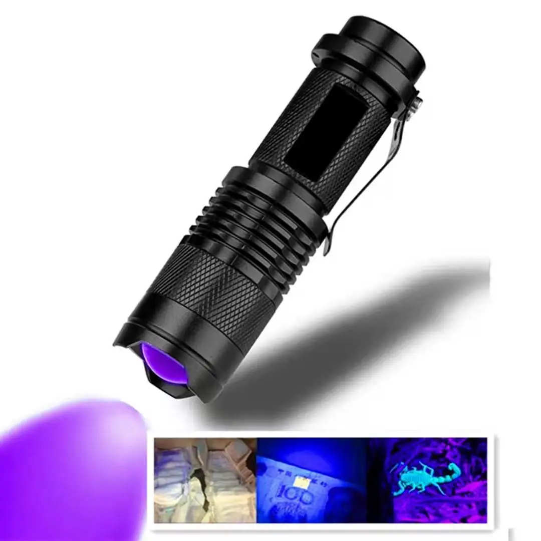 Мини УФ светодиодный фонарик 395nm черный свет Zoomable ультрафиолетовый фонарик Pet мочи анти-контрафактной счет женской гигиены детектор
Мини УФ светодиодный фонарик 395nm черный свет Zoomable ультрафиолетовый фонарик Pet мочи анти-контрафактной счет женской гигиены детектор