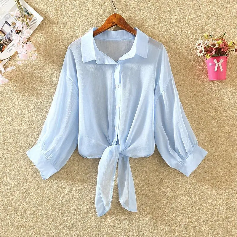 Fashion Lapel Button Solid Color All-match Bandage Bow Shirt Female Clothing 2023 Summer New Casual Tops Oversized Korean Blouse
Fashion Lapel Button Solid Color All-match Bandage Bow Shirt Female Clothing 2023 Summer New Casual Tops Oversized Korean Blouse