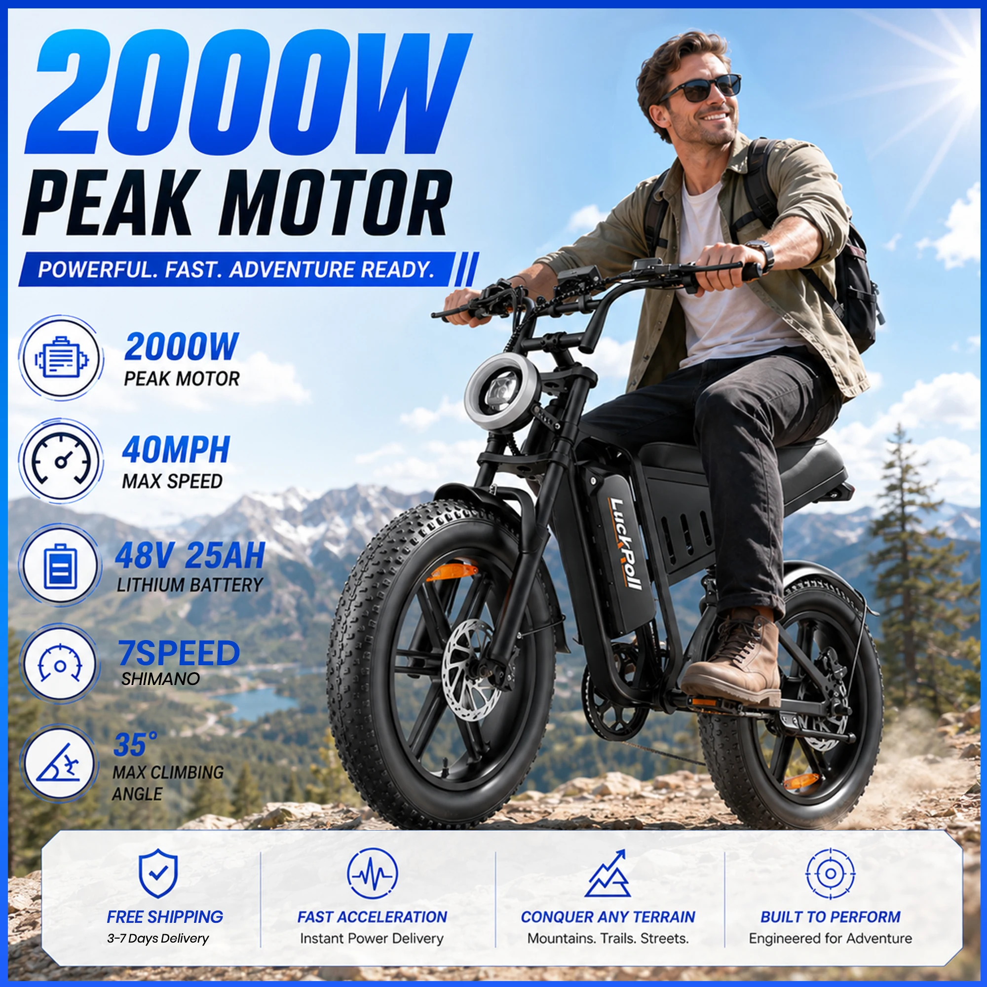 Electric Bike motorcycle for Adult with NFC Unlock, 2000/1500W, 50/40/33MPH, 60V 30Ah, 48V 15/25Ah E-Bike, 100-60 Miles,7-Speed,20 Inch Fat Tire Adult Ebike
Electric Bike motorcycle for Adult with NFC Unlock, 2000/1500W, 50/40/33MPH, 60V 30Ah, 48V 15/25Ah E-Bike, 100-60 Miles,7-Speed,20 Inch Fat Tire Adult Ebike