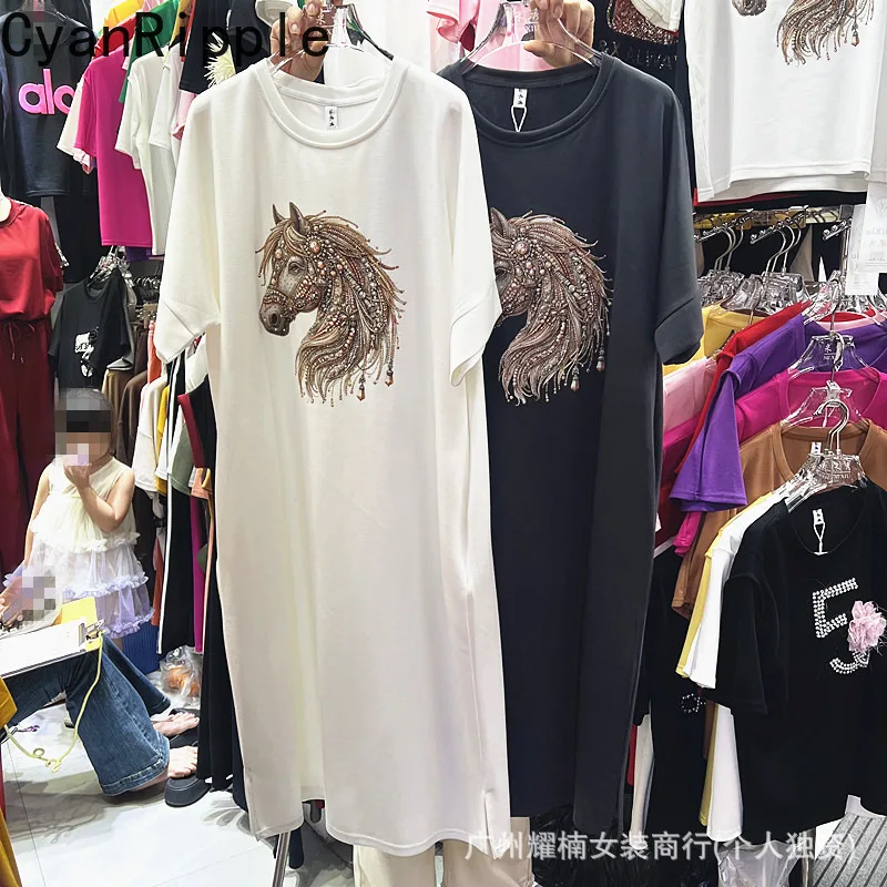 Fashionable Spring Summer Loose Women Short Sleeve T-shirt Dress Hot Diamonds Cartoon Printed Round Neck Mid-long A-line Dresses
Fashionable Spring Summer Loose Women Short Sleeve T-shirt Dress Hot Diamonds Cartoon Printed Round Neck Mid-long A-line Dresses