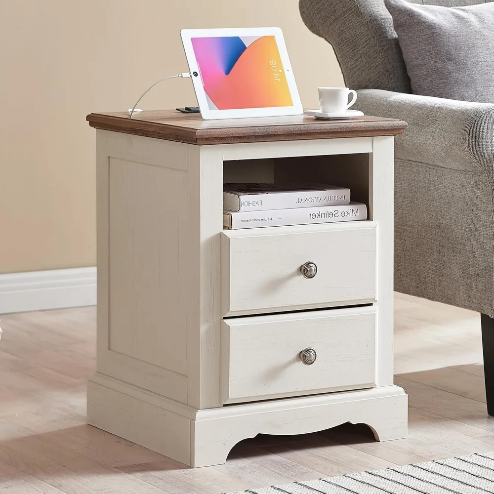 Nightstand with Charging Station, 18 Inch Vintage End Table with 2 Drawers, Wood Rustic Sofa Side Table with Open Storag
Nightstand with Charging Station, 18 Inch Vintage End Table with 2 Drawers, Wood Rustic Sofa Side Table with Open Storag