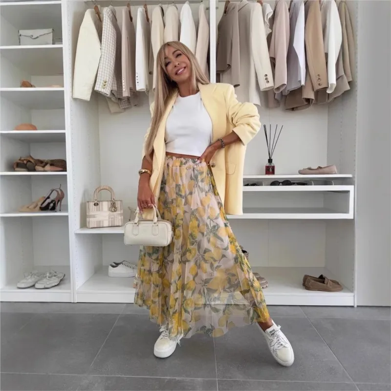 Summer New Half Length Skirt Mesh Fruit Lemon Printed Elastic Waist Oversized Casual Half Length Skirt Comfortable Women's Wear
Summer New Half Length Skirt Mesh Fruit Lemon Printed Elastic Waist Oversized Casual Half Length Skirt Comfortable Women's Wear