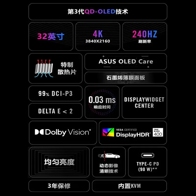 PG32UCDM Super God 32-inch OLED display 4K 240Hz ROG e-sports G-sync 0.03msGT
PG32UCDM Super God 32-inch OLED display 4K 240Hz ROG e-sports G-sync 0.03msGT