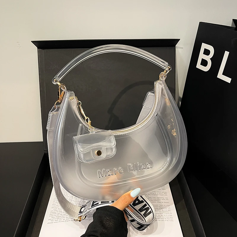 Small Semicircle Saddle Crossbody Bag Women High Quality Transparent Clear Shoulder Bag With Coin Purse Fashion Jelly Bag
Small Semicircle Saddle Crossbody Bag Women High Quality Transparent Clear Shoulder Bag With Coin Purse Fashion Jelly Bag