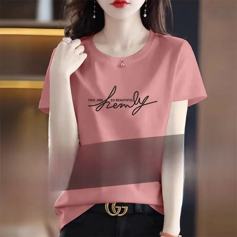 Women's Summer Pink round Neck Short Sleeve T-shirt Brand Tag Removed Fashionable Letter Print Slimming Top Casual Loose Fit
Women's Summer Pink round Neck Short Sleeve T-shirt Brand Tag Removed Fashionable Letter Print Slimming Top Casual Loose Fit