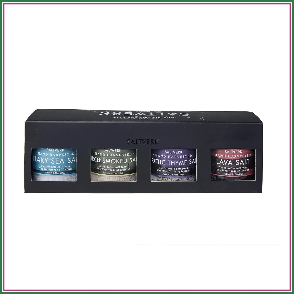 Gourmet Sea Salt Gift Set - 4 Jars: Flaky, Lava, Birch Smoked, Arctic Thyme - Hand Harvested, Sustainable - 12.33 Oz Total
Gourmet Sea Salt Gift Set - 4 Jars: Flaky, Lava, Birch Smoked, Arctic Thyme - Hand Harvested, Sustainable - 12.33 Oz Total