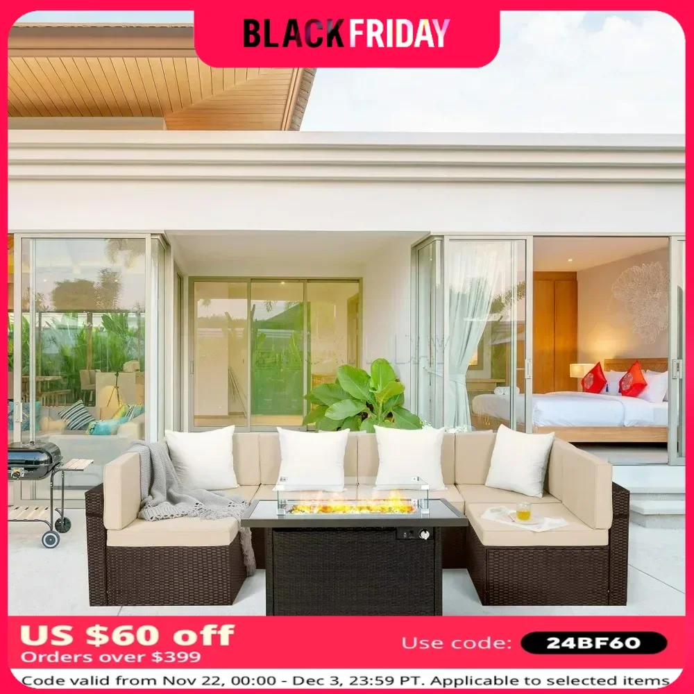 8 Pcs Patio Conversation Sets with fire Pit, Patio Furniture Sectional Sofa with Gas Fire Pit Table (Brown Wicker,Beige Cushions
8 Pcs Patio Conversation Sets with fire Pit, Patio Furniture Sectional Sofa with Gas Fire Pit Table (Brown Wicker,Beige Cushions
