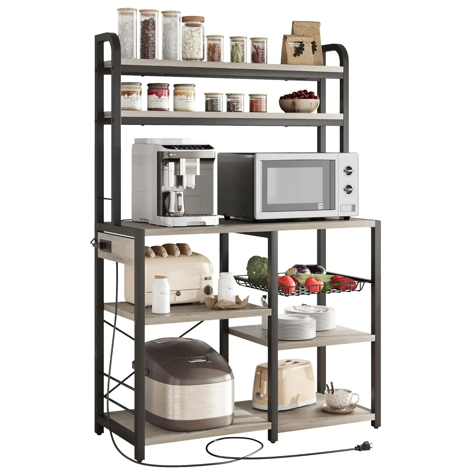 6-Tier Multi-Purpose Baker’s Rack with Power Outlets, Storage Cabinet & Wire Basket – Microwave Stand, Coffee Bar, Customized
6-Tier Multi-Purpose Baker’s Rack with Power Outlets, Storage Cabinet & Wire Basket – Microwave Stand, Coffee Bar, Customized