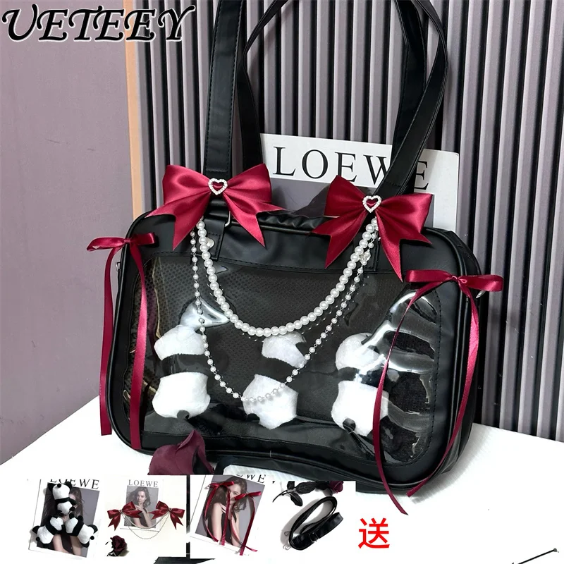 Japanese Style Ribbon Bow Cute Handbag Student Lolita Girl Anime Cosplay Large Capacity Transparent Crossbody Bag Women Pain Bag
Japanese Style Ribbon Bow Cute Handbag Student Lolita Girl Anime Cosplay Large Capacity Transparent Crossbody Bag Women Pain Bag