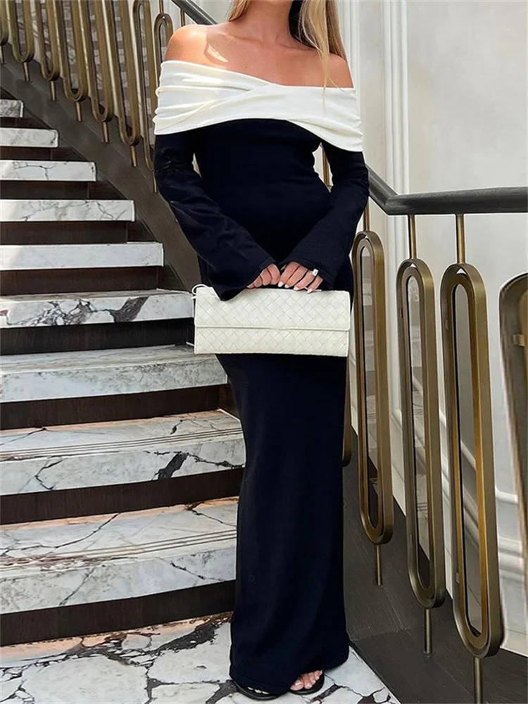 Tossy Elegant Contrast Slim Maxi Dress Female Off-Shoulder Fashion Twist Long Sleeve Patchwork Dress Ladies Party Dress Clothes
Tossy Elegant Contrast Slim Maxi Dress Female Off-Shoulder Fashion Twist Long Sleeve Patchwork Dress Ladies Party Dress Clothes