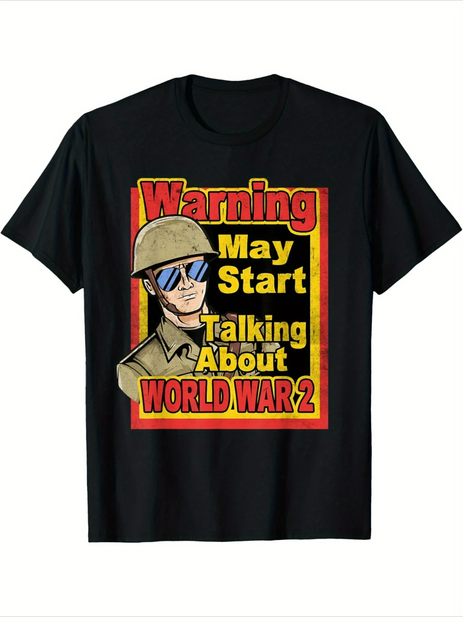 Vintage WWII Memorabilia with"WARNING MAY START TALKING ABOUT WORLD WAR II"design-100% cotton printed men's T-shirt.
Vintage WWII Memorabilia with"WARNING MAY START TALKING ABOUT WORLD WAR II"design-100% cotton printed men's T-shirt.