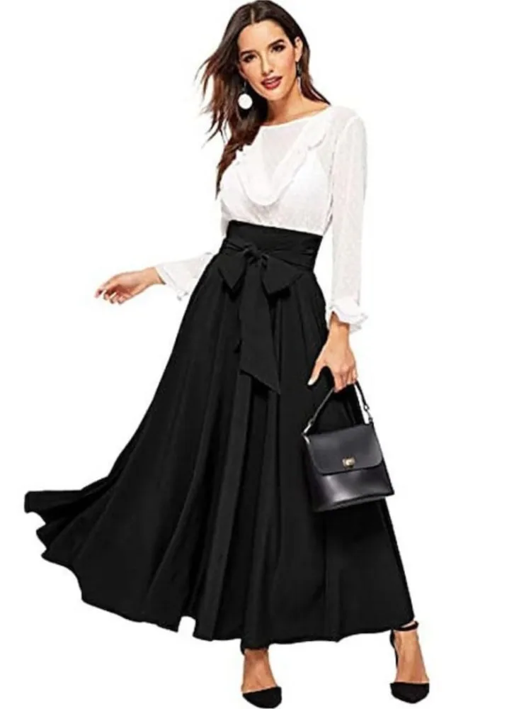 New Women Maxi Skirt Lace-up High Waist A-line Big Wide Band Pleated Fashion Elegant Casual Temperament Solid Color Long Skirts
New Women Maxi Skirt Lace-up High Waist A-line Big Wide Band Pleated Fashion Elegant Casual Temperament Solid Color Long Skirts