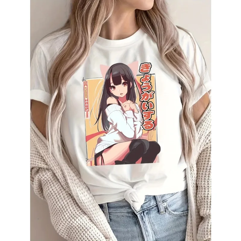 Women's Anime Pattern Printed T-shirt with Japanese Text and Character Design White Casual Short Sleeve Round Neck Loose Top
Women's Anime Pattern Printed T-shirt with Japanese Text and Character Design White Casual Short Sleeve Round Neck Loose Top