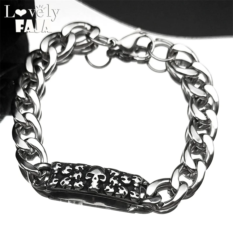 Dark Style Skeleton Skull Bracelet Charm Stainless Steel Cuban Chain Bangles for Boyfriend Gift Punk Hip Hop Party Jewelry
Dark Style Skeleton Skull Bracelet Charm Stainless Steel Cuban Chain Bangles for Boyfriend Gift Punk Hip Hop Party Jewelry