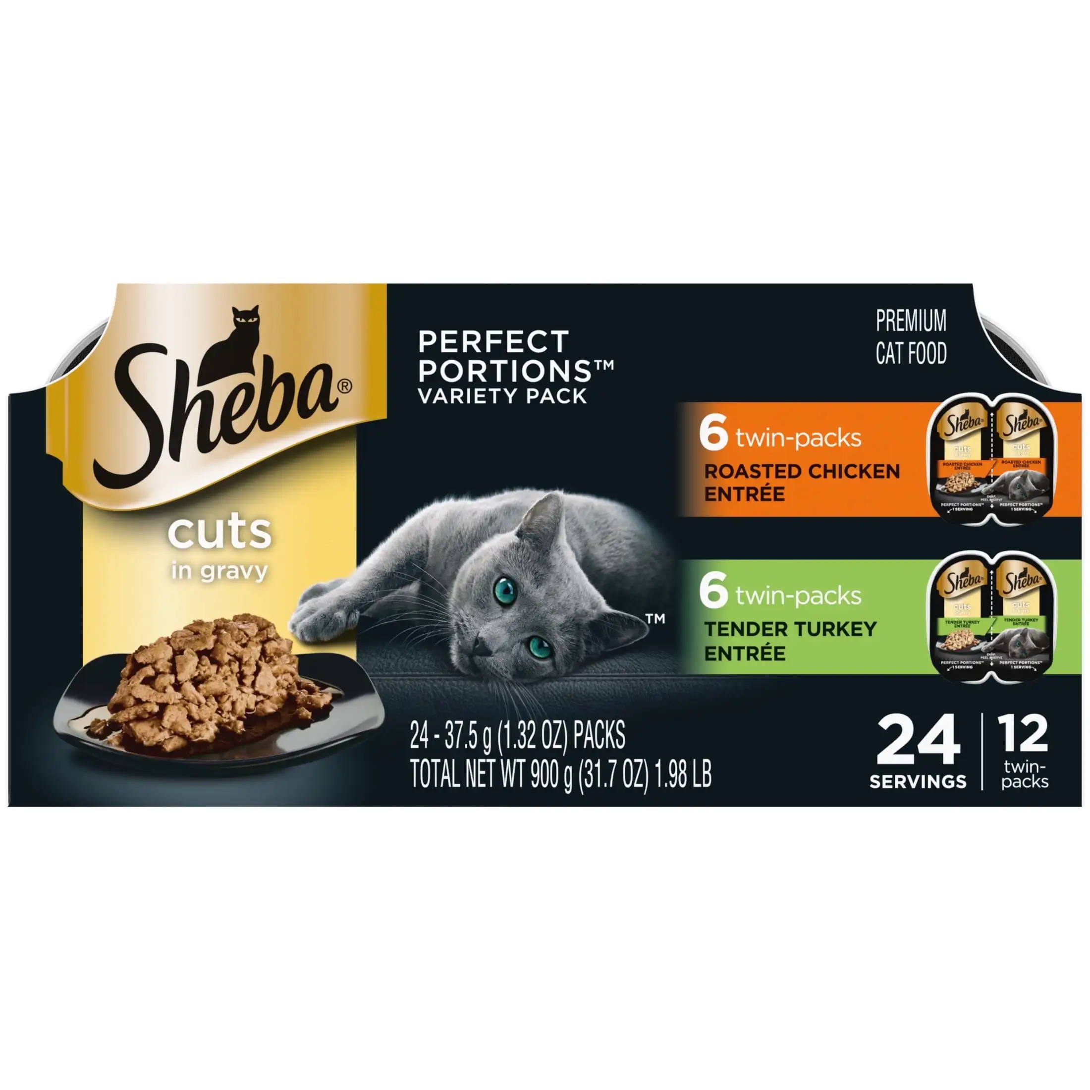 Корм для кошек Sheba Wet Cuts in Gravy Variety Pack, Crasted Chicken Entree и Tender Turkey Entere, (12) 2,6 унции. Идеальные порции T
Корм для кошек Sheba Wet Cuts in Gravy Variety Pack, Crasted Chicken Entree и Tender Turkey Entere, (12) 2,6 унции. Идеальные порции T
