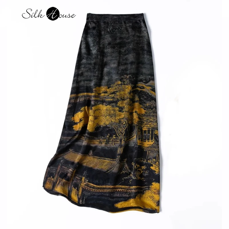 New Chinese Luxury Black Gold 100% Natural Mulberry Silk Jacquard Fragrant Cloud Yarn Elastic Waist Women's Straight Tube Skirt
New Chinese Luxury Black Gold 100% Natural Mulberry Silk Jacquard Fragrant Cloud Yarn Elastic Waist Women's Straight Tube Skirt