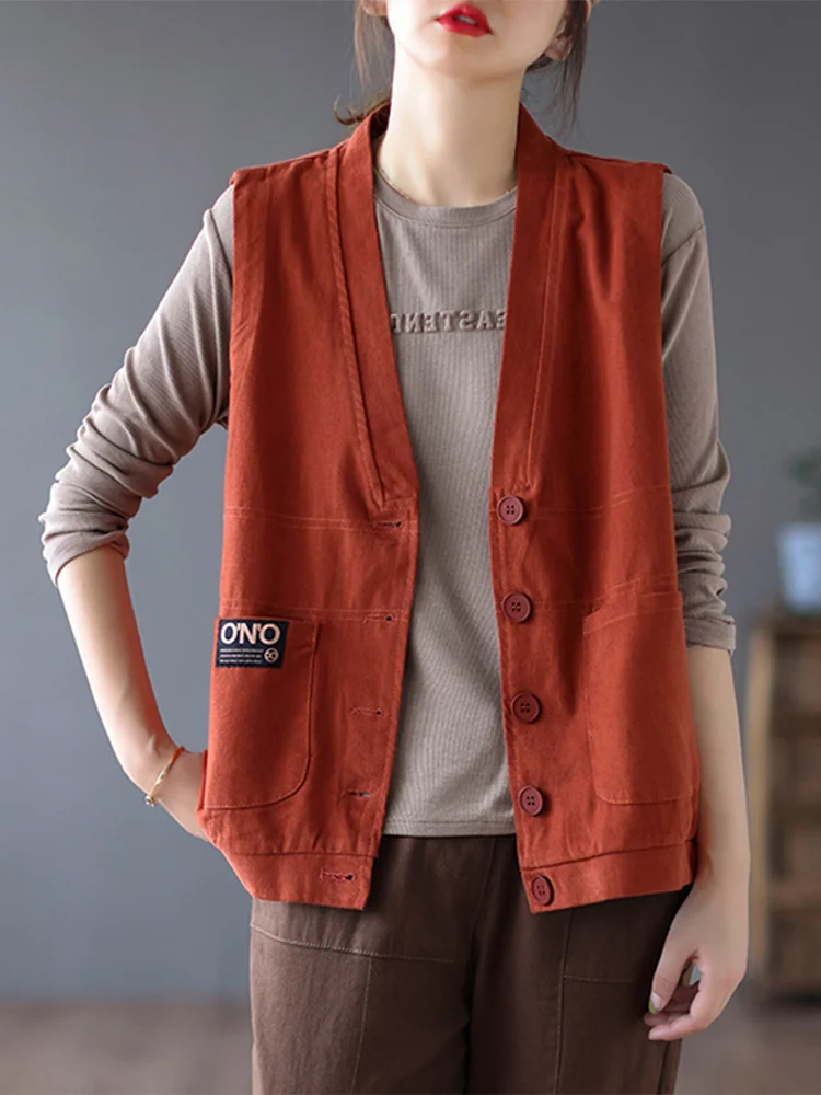 Свободный крой из чистого хлопка, жилет с v-образным вырезом, топ, женская корейская японская верхняя одежда Sle Faion, повседневный дизайн для поездок на работу
Свободный крой из чистого хлопка, жилет с v-образным вырезом, топ, женская корейская японская верхняя одежда Sle Faion, повседневный дизайн для поездок на работу