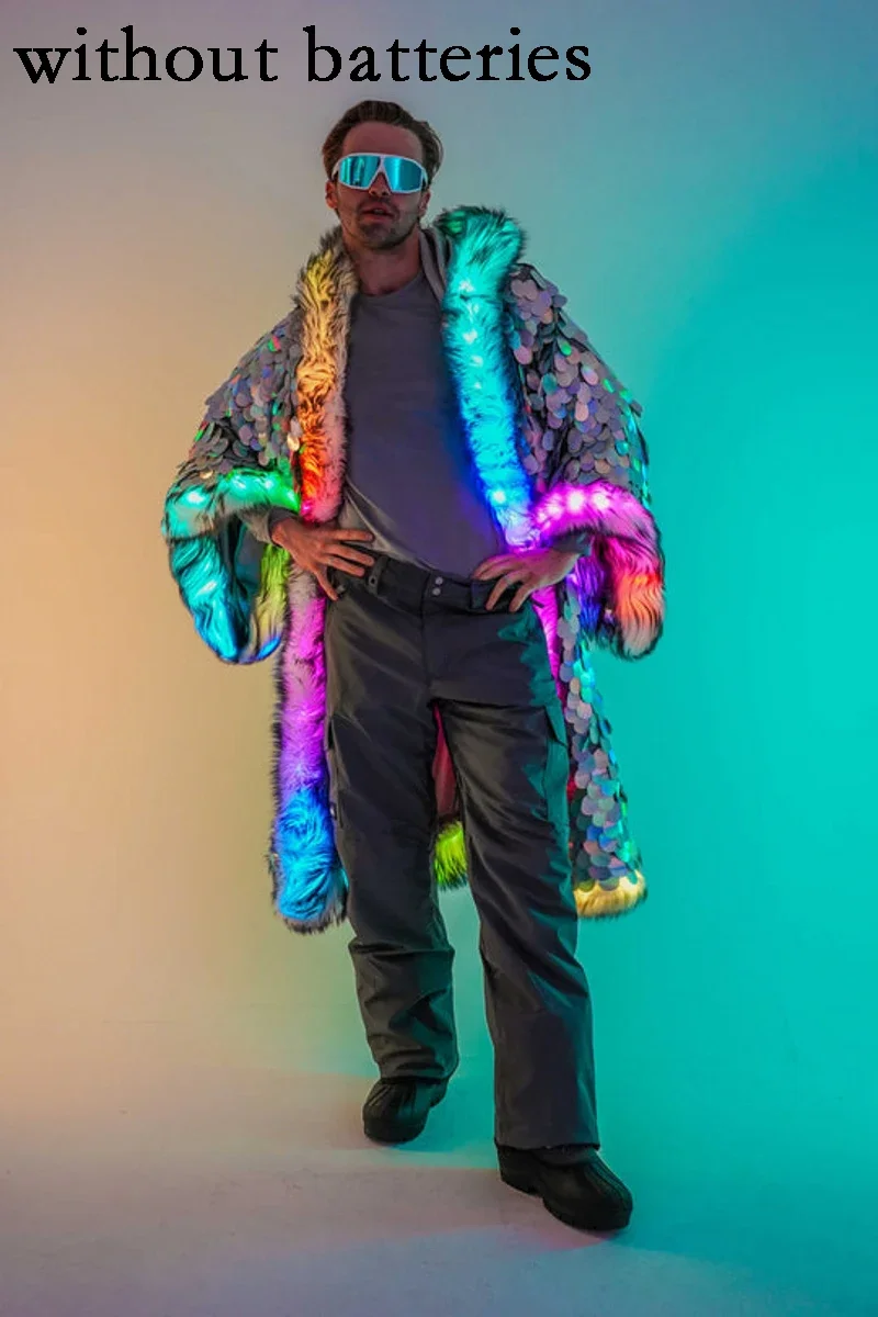 New Silver Sequin Faux Fur Jacket Patchwork LED Luminous Costume Applicable To Multiple Scenarios Men's Faux Fur Coat
New Silver Sequin Faux Fur Jacket Patchwork LED Luminous Costume Applicable To Multiple Scenarios Men's Faux Fur Coat