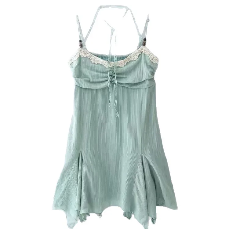 Sweet Lace Halter Cami Dress Y2K Vintage Ruffled Mini Dress Summer Irregular Hem Backless Sundress for Women
Sweet Lace Halter Cami Dress Y2K Vintage Ruffled Mini Dress Summer Irregular Hem Backless Sundress for Women
