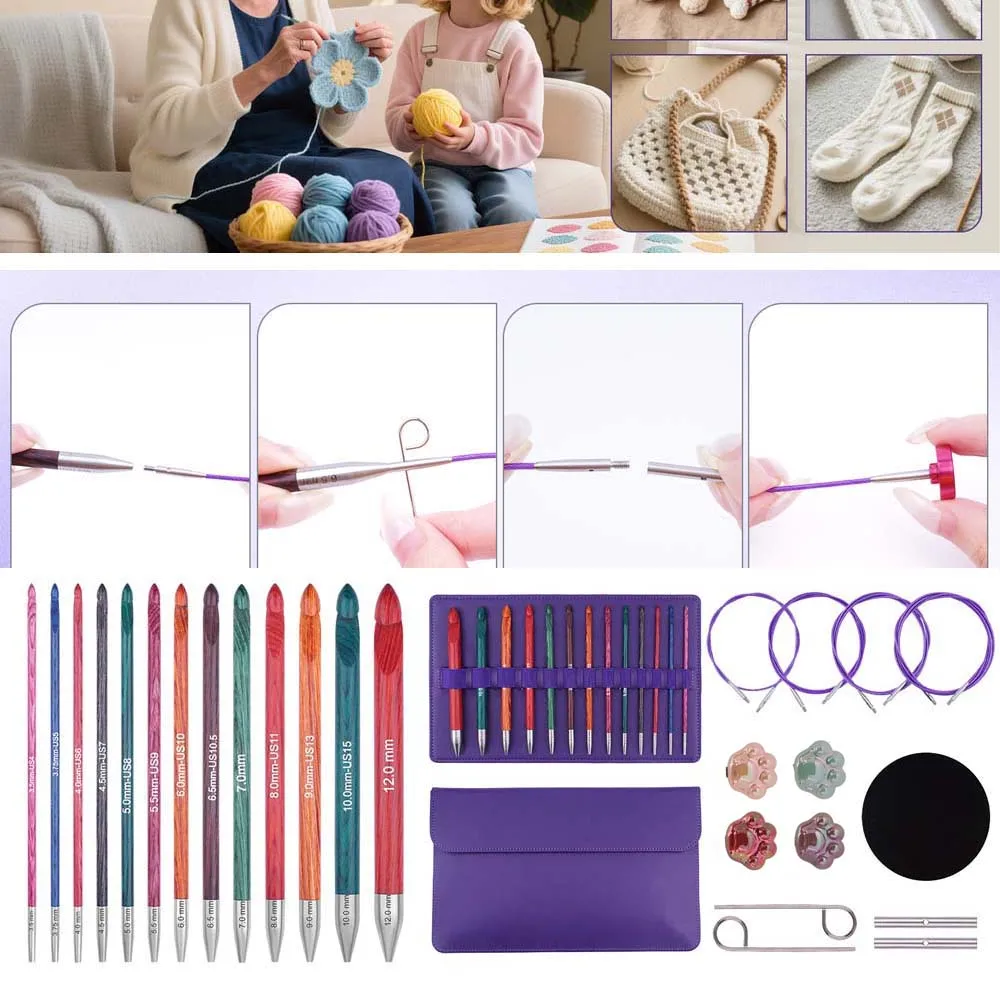A Set of 27 Pieces of Tunisian Crochet Hooks Set with Cable 13 Hooks 3.5mm-12mm Ergonomic Interchangeable Wooden Knitting Tools
A Set of 27 Pieces of Tunisian Crochet Hooks Set with Cable 13 Hooks 3.5mm-12mm Ergonomic Interchangeable Wooden Knitting Tools