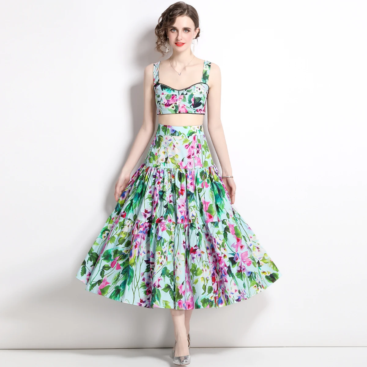 2024 Summer Dress Women Vintage Sleeveless Print Wrap Top Printed High-waisted Skirt with Chest Cotton
2024 Summer Dress Women Vintage Sleeveless Print Wrap Top Printed High-waisted Skirt with Chest Cotton