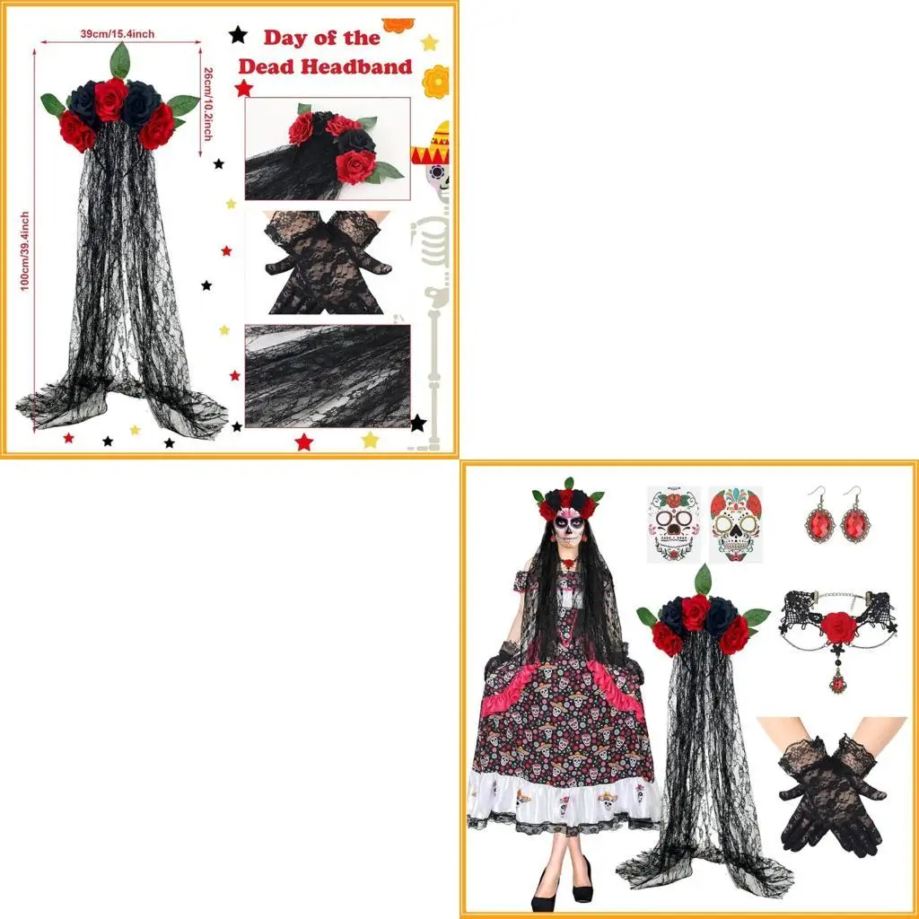 652F Halloween Day of the Deads Costumes Flower Headbands Glove Flower Choker Earrins
652F Halloween Day of the Deads Costumes Flower Headbands Glove Flower Choker Earrins