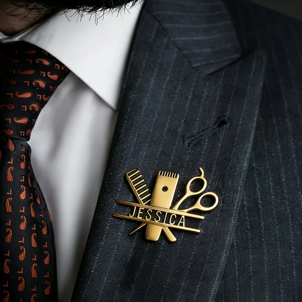 Custom Name Hairdresser Lapel Pin Personalized Gold Plated Scissors Comb Clipper Brooch Barber Stylist Stainless Steel Jewelry
Custom Name Hairdresser Lapel Pin Personalized Gold Plated Scissors Comb Clipper Brooch Barber Stylist Stainless Steel Jewelry