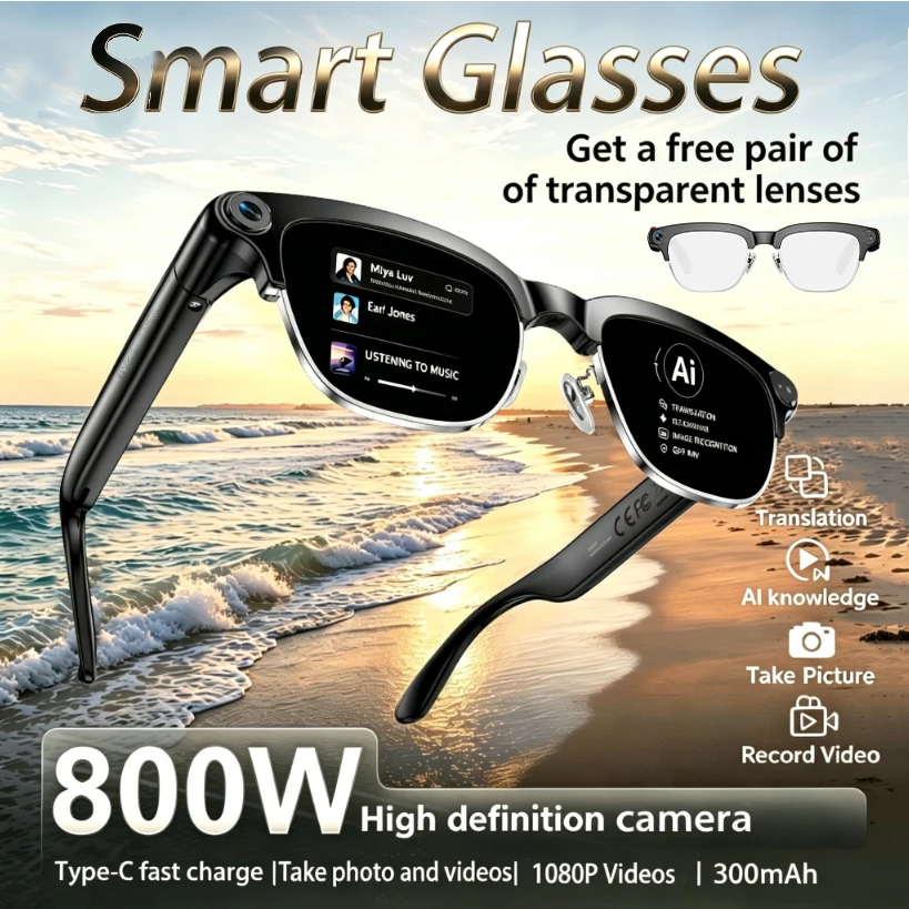 New Smart Glasses Take Photos and Videos Real-Time Translation Voice Assistant Translation 2GB Memory 800W Camera Smart Glasses
New Smart Glasses Take Photos and Videos Real-Time Translation Voice Assistant Translation 2GB Memory 800W Camera Smart Glasses